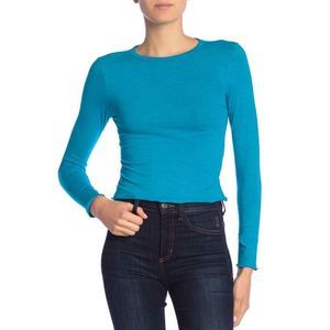 Good Luck Gem NWT Lettuce Edge Tee Women's Teal Blue Size M Long Sleeves T Shirt